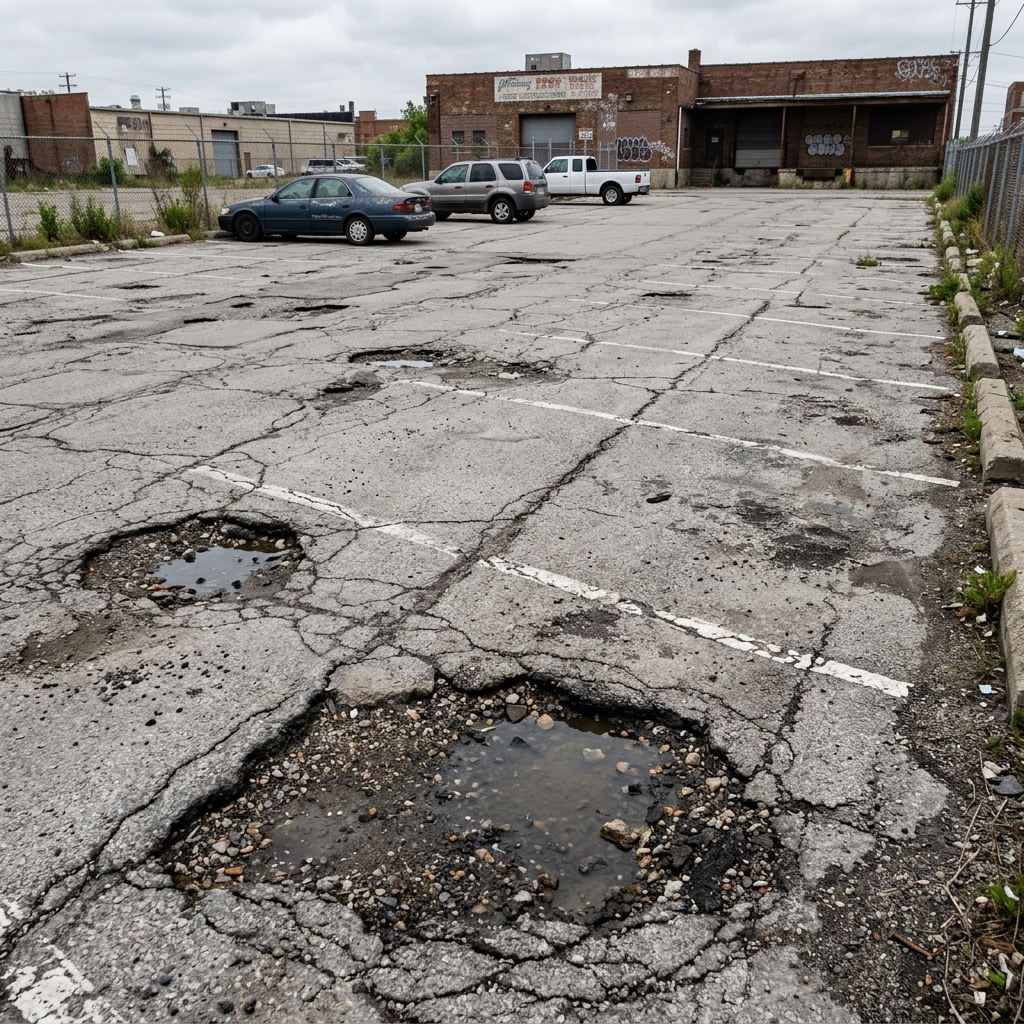 Damaged asphalt in Boynton Beach before repair